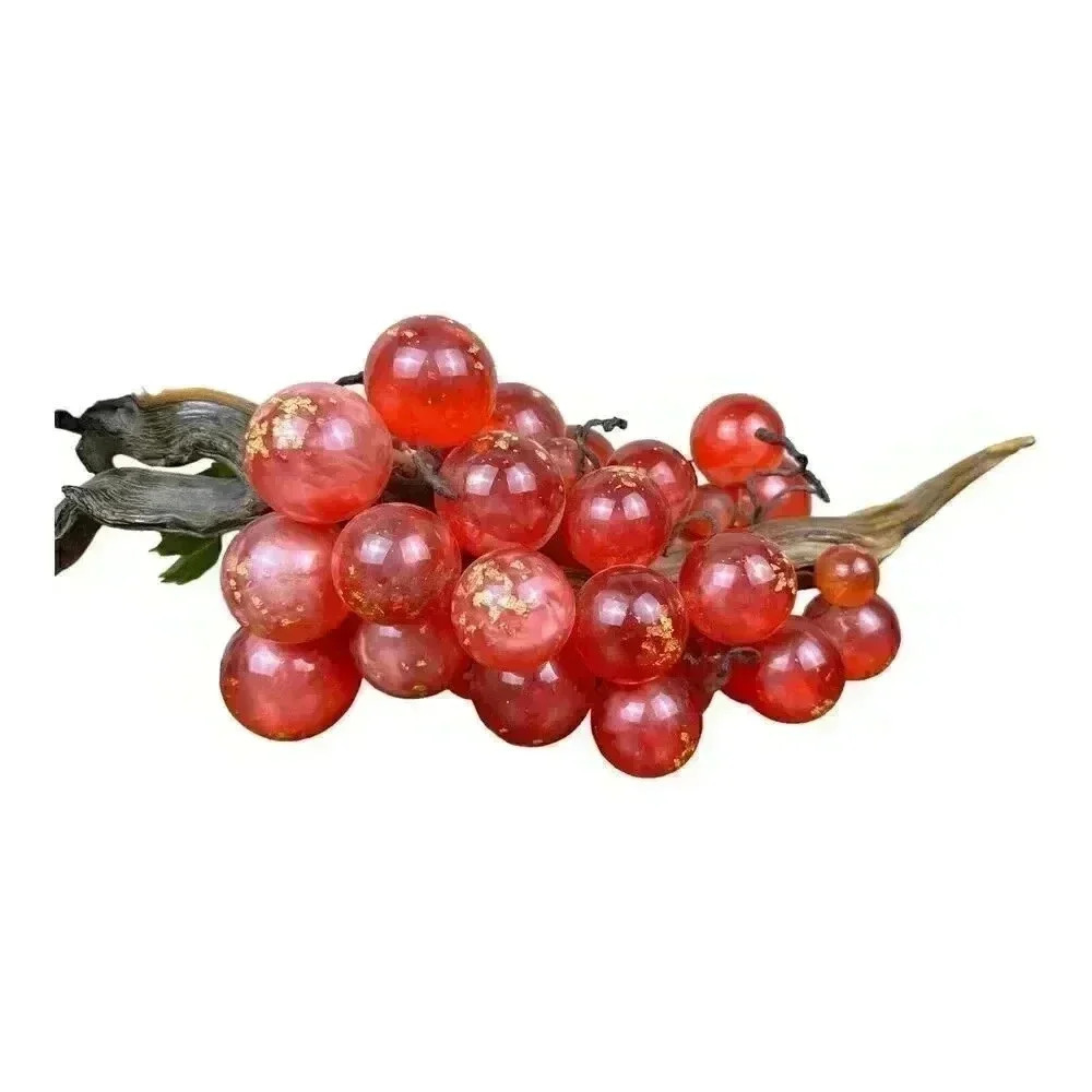 Vintage MCM Mod Violet Red & Gold Lucite Grapes Cluster Large drift wood stem - Picture 9 of 11